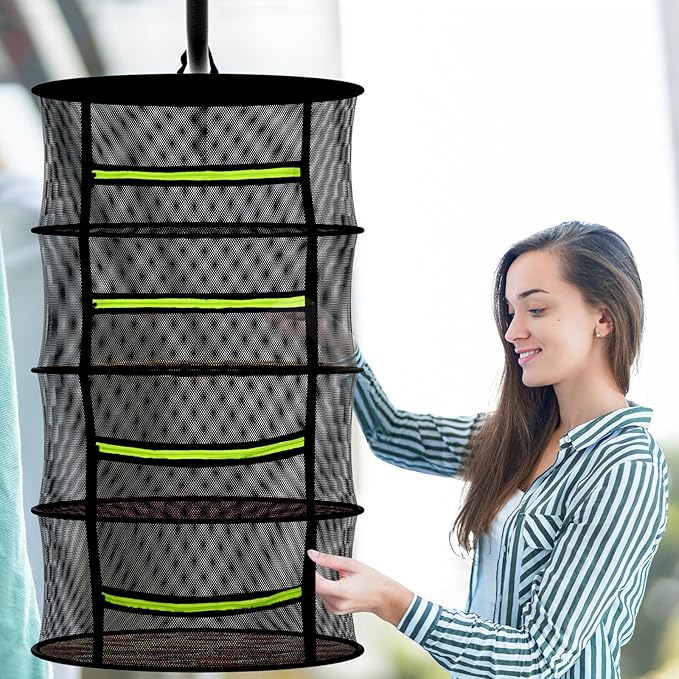 8 Layer Large Capacity Herb Drying Rack, Collapsible Hanging Mesh Net with Green Zipper, Hooks & Bonus Garden Scissors, Bulk Drying for Fresh Herbs, Flowers & Plants – Indoor Outdoor (23.62")