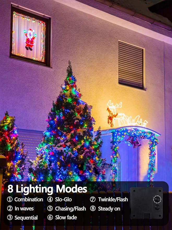 6 Pack 600 LED Solar String Lights for Outside, Solar Christmas Lights with 8 Lighting Modes, Waterproof Green Wire Solar String Lights Outdoor for Tree Xmas Party Garden Yard Decorations (MutilColor)