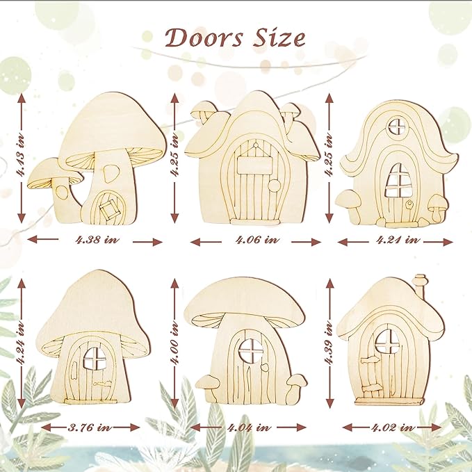 48 Pcs Fairy Door & Window Craft Kit - Wooden Garden Doors, Mini Fences, Unpainted Miniature Accessories for Home Party Event Decor - DIY Fairy House Decorations