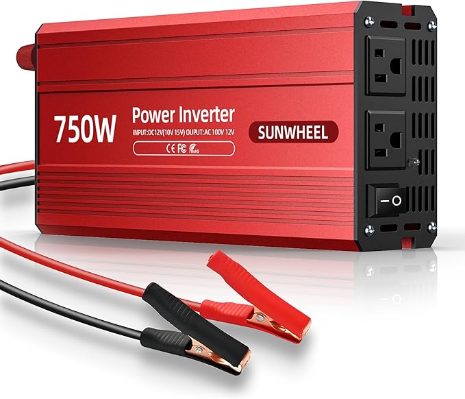 SUNWHEEL 750W Power Inverter, DC 12V to 110V AC Car Inverter with LCD Screen Display, 2 AC Outlets, Equipped with 2 Clips for Truck, Home, Vehicles, Laptop, Trip