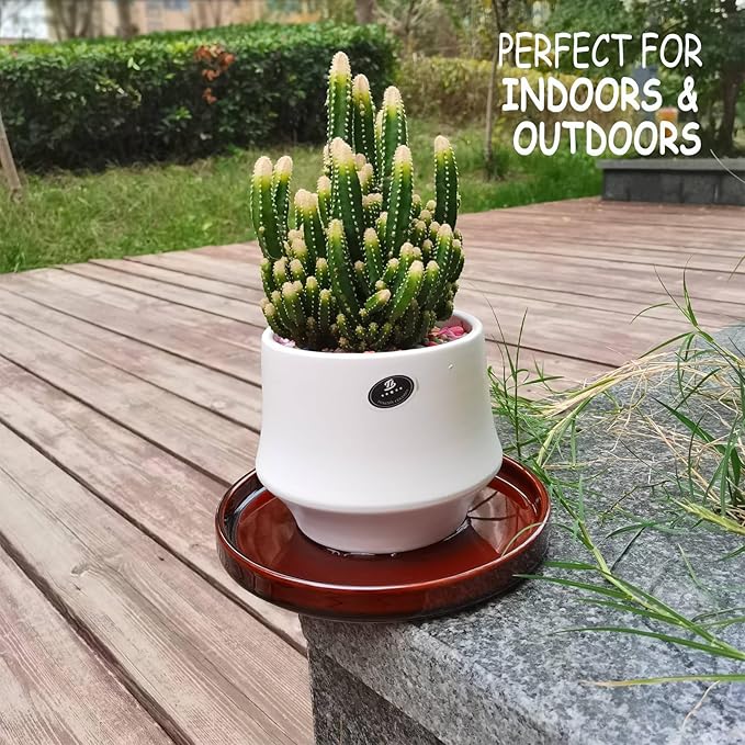 Ceramic Plant Saucer 7 Inch, 2 Pack Round Plant Trays for Indoors/Outdoors, Flower Pot Saucers for Holding Water Drips and Soil, Ceramic Drainage Tray for Plant Pot (Brown)