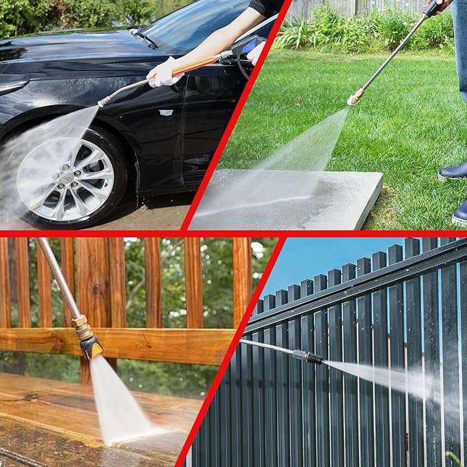1/4"*50FT Pressure Washer Hose,Kink-Free with M22-14mm Stainless Steel Thread Power Washer Hose,Stainless Steel Adapter Set(5-piece),Suitable for Ryobi,Troy Bilt,Greenworks,Simpson（3600PSI)