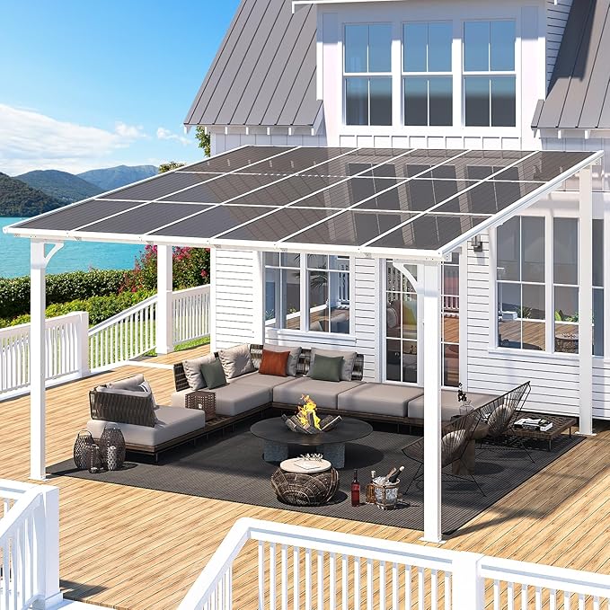 AECOJOY 12' x 12' Gazebo in White, Large Outdoor Wall Mounted Gazebos on Clearance, Patio Lean to Gazebo Metal Awnings for Decks,Patio, Porch, Backyard and More