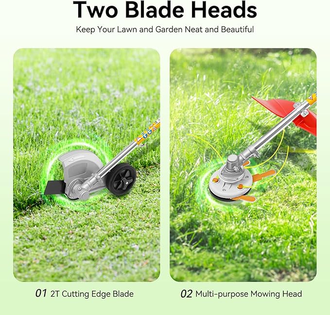 43CC Gas Powered Weed Gas Edger, 1250W Single-Cylinder Air-Cooled 2-Stroke Gasoline Engine Weed Trimmer with 2 Blade Heads, Gas Edger for Garden Lawn Grass Trimmer(8500r/min)