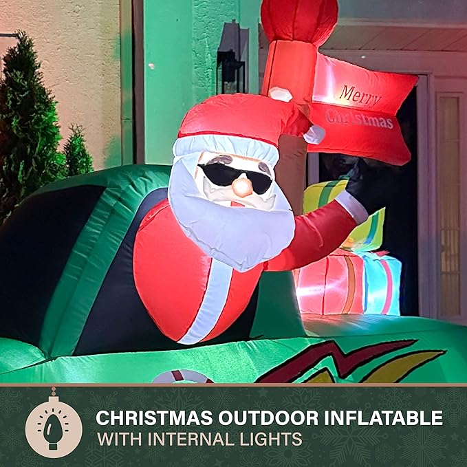 Fraser Hill Farm 6-Ft. Tall Santa in Monster Truck Blow Up Inflatable with Lights, Outdoor Christmas Inflatable Decoration for Lawn and Yard, Giant Festive Holiday Decor