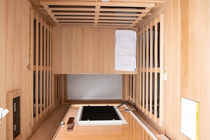 Red Cedar Infrared Sauna 1 Person Low EMF Far Infrared Saunas for Home, 1350 watt Indoor Personal Sauna Room with 2 Bluetooth Speakers, 1 LED Reading Lamp