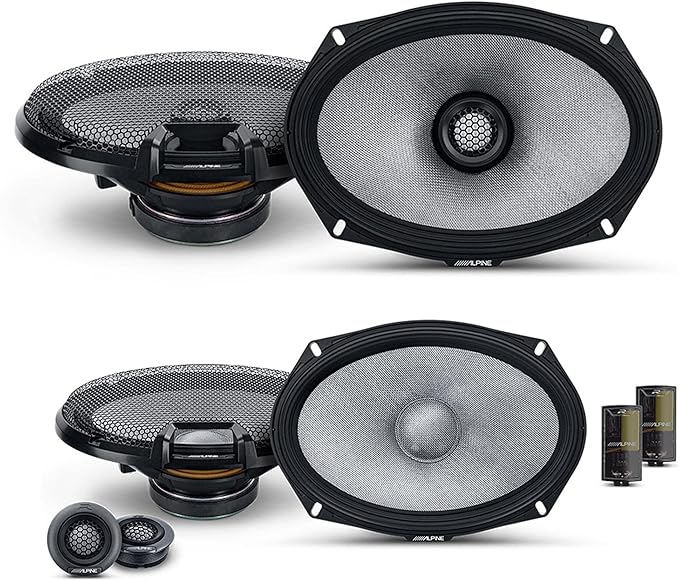 Alpine 6x9 R2 High-Resolution Speaker Bundle - A Pair of R2-S69C 2-Way Component Speakers & a Pair of R2-S69 6x9 Coaxial Speakers