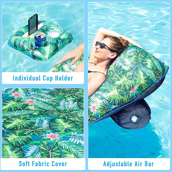 FindUWill Inflatable Pool Float Lounger - Fabric Pool Float with Cup Holder, Backrest, Swimming Water Floaties Pool Raft for Adults
