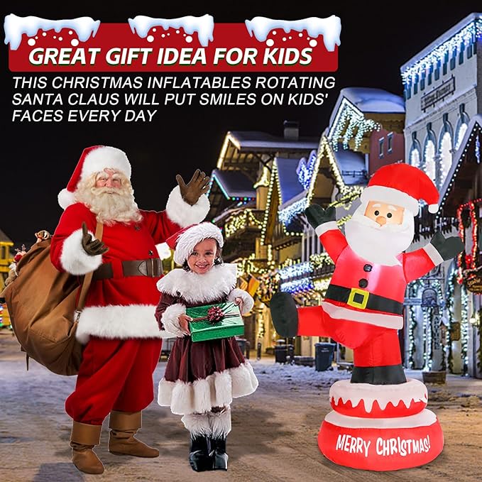Christmas Inflatables Outdoor Decoration 5 FT High Santa Claus Rotating with LED Lights Christmas Blow Up for Lawn Garden Holiday Party Yard Xmas Decor