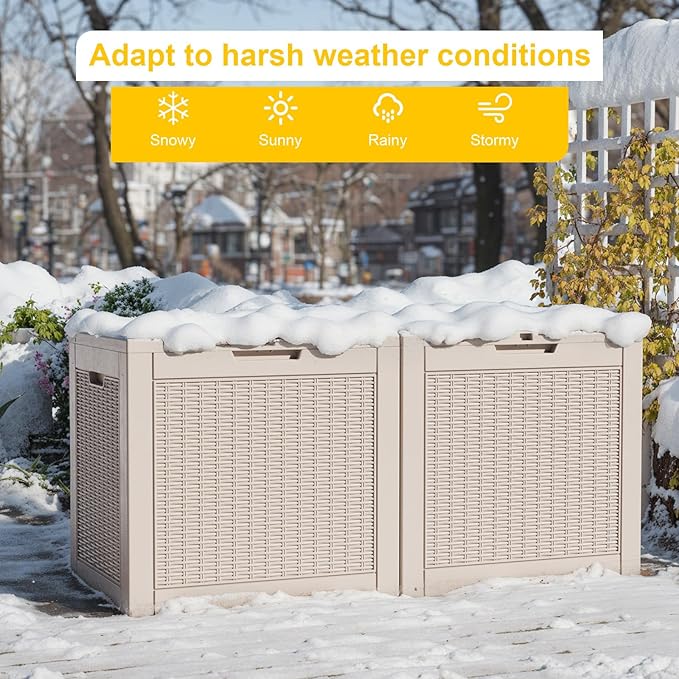 31 Gallon Outdoor Storage Box, Waterproof Resin Deck Box with Lockable Lid for Patio Furniture, Pool Accessories, Garden Tools (Brown)
