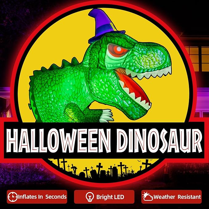 4Ft Halloween Inflatables Decorations Outdoor Dinosaur Broke Out from Window with Built-in LED Vivid T-Rex Blow Up Inflatable for Indoor Home Party Yard Garden Lawn Decor Green zu-74521