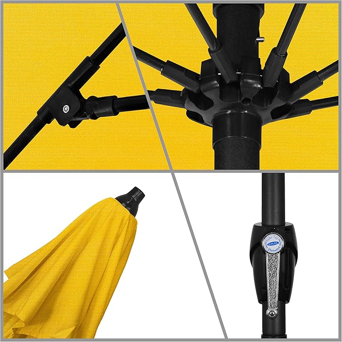California Umbrella 9' Rd Sunbrella Aluminum Patio Umbrella, Crank Lift, Auto Tilt, Bronze Pole, Sunflower Yellow