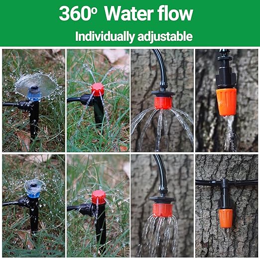 160 Pcs Adjustable Drip Irrigation Emitters, Mister Nozzles, Micro Irrigation Drippers, Sprayers, Barbed Connectors, Irrigation Parts for 1/4" Drip Irrigation Tubing Garden Watering System