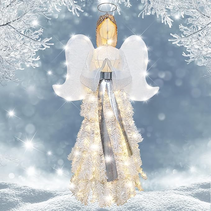 54" Angel with Wings Christmas Decoration for Indoor Outdoor,Lighted up White Angel Halo Christmas Decor Holiday Display with Lights
