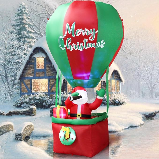 TRMESIA 8FT Christmas Inflatable Santa Claus Decoration Hot Air Balloon，Easter Blow up Outdoor Decorations with LED Lights Easter Blow up Decor for Indoor Outdoor Yard Lawn