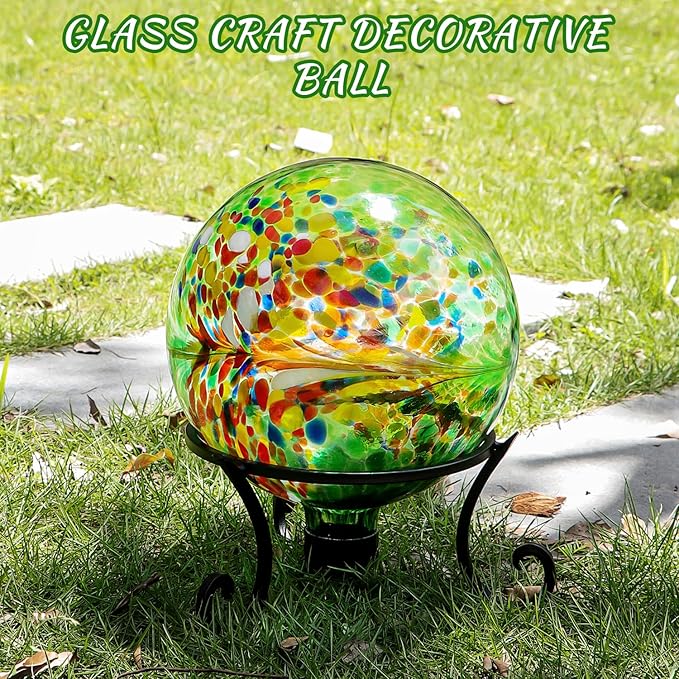 Gazing Balls for Garden 10" Glass Outdoor Garden Globe Ball Reflective Gazing Globes Outside Yard Decor (Green)