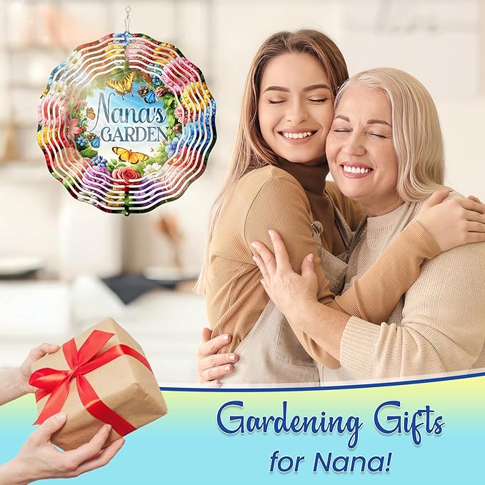 FLAGWIX Christmas Garden Gifts for Grandma - Nana's Garden 3D Stainless Steel Metal Wind Spinners 12 in - Gardening Grandma Christmas Birthday Gifts for Women Nana Gigi, Grandmother Gift Ideas
