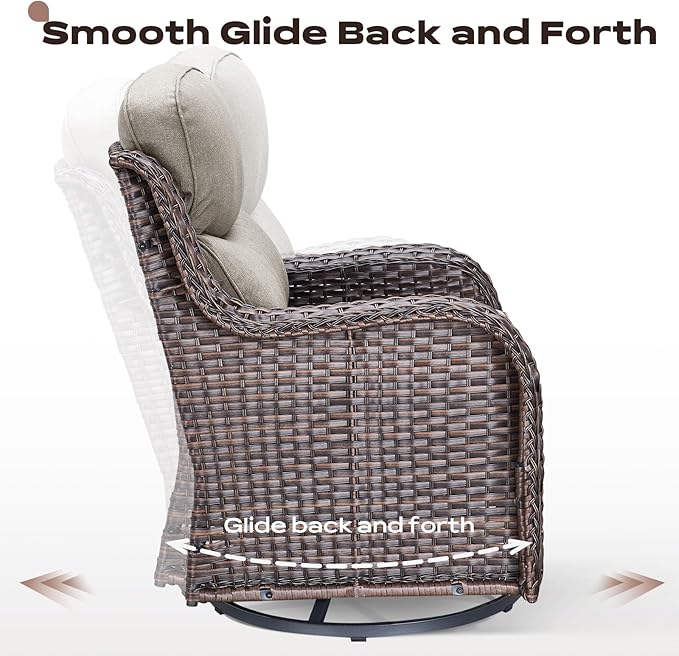 Rilyson Wicker Outdoor Patio Furniture Set - 8 Piece Patio Conversation Sets with Swivel Rocker Chairs, Ottomans, Sofa and Table, 6 inch Cushions, Deep Seating, for Porch Deck Brown/Beige