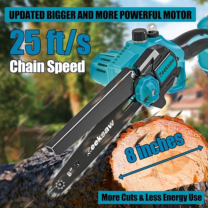 8 Inch Electric Chainsaw Cordless With Auto Oiler, Seniors Friendly Batteries Powered Hand held Chain saw Kit, Automatic Chain Tensioning & Auto Oiler For Tree Branches, Courtyard, And Garden