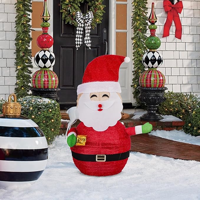 Christmas Standing Lighted Santa Claus Decoration, Battery Operated Light-Up Christmas Decorations for porches, lawns, Yards, Indoor and Outdoor (2.75ft)