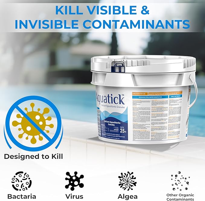 Pro-Grade Chlorine Pool Shock, 68% Cal-Hypo Granular Sanitizer, Prevents Bacteria & Algae, Restores Crystal Clear Water - Shock Treatment, Swimming Pool Chemical - 25Lb