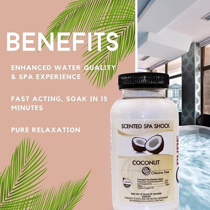 Coconut Aromatherapy Spa Shock for Hot Tubs & Spas | Non-Chlorine Oxidizing Hot Tub Shock Treatment | Compatible with Bromine Tablets & Chlorine | Neutralizes Odors & Clarifies Water (2 lbs)