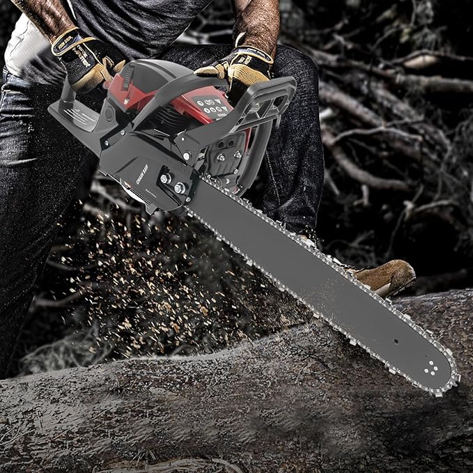 20 Inch Gas Chainsaw 58CC 2.4KW Petrol Chainsaw 2-Stroke Gas Chain Saws, Engine Chain Saw Set Gas Chainsaws for Cutting Wood Outdoor Home Farm Us (Black Red)