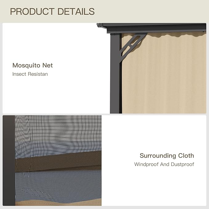12'x14' Hardtop Gazebo,Outdoor Galvanized Steel Metal Double Roof Gazebo with Curtains and Netting for Patios,Gardens,Lawns,Sand