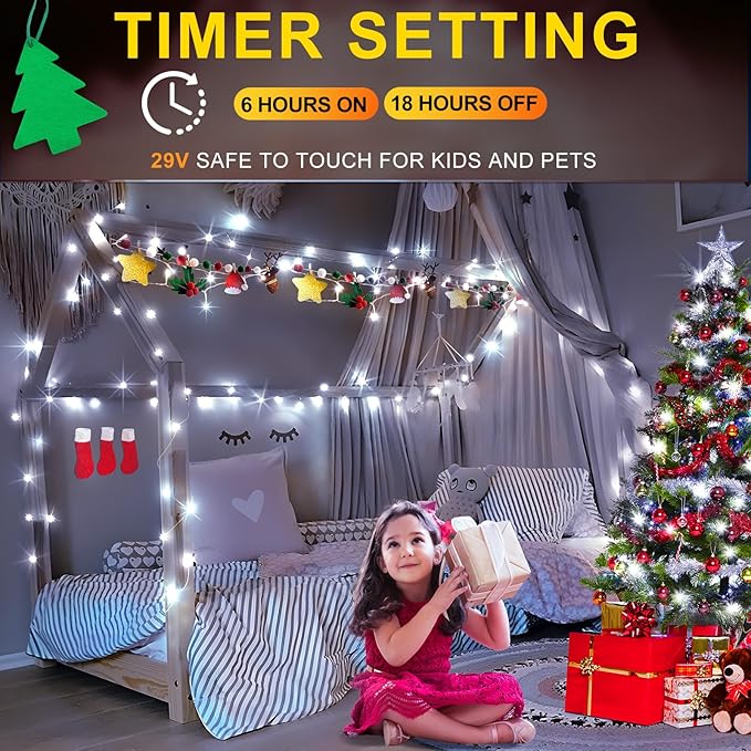 KNONEW Christmas String Lights Indoor Plug in,60FT 180LED Outdoor Waterproof Fairy Lights,8 Lighting Modes,Timer Memory Function for Bedroom Patio Balcony Party (Cool White)