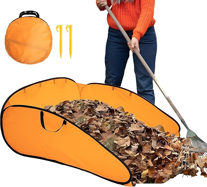 140 Gallon Pop up Leaf Collector, Foldable Lawn Leaf Pick Up Bag Tool, Large Yard Dustpan Type Garden Bag, Reusable Yard Waste Bags for Cleaning Up Weeds Branches Waste Trash Debris