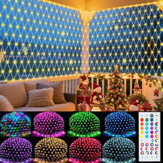 RGB Net Lights, Color Changing Christmas Outdoor Mesh Lights, 9.8ft x 6.6ft 204 LED Halloween Net Light, Connectable Plug in Waterproof Tree Light Bushes Christmas Decoration
