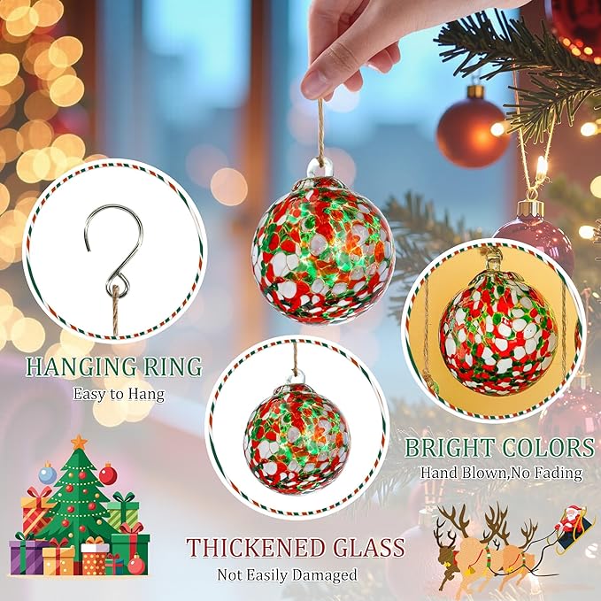 Hand Blown Glass Gazing Balls for Garden Hanging Friendship Balls Christmas Ball Ornaments for Xmas Tree Decoration (Red - C)