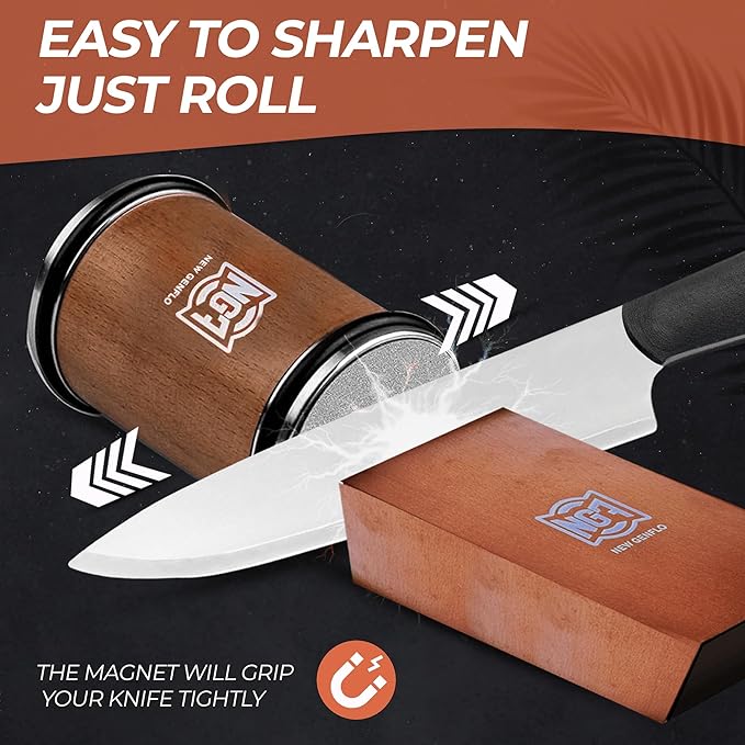 Knife Roller Sharpener Linen Kit with Diamond Discs, Multi Angle Magnetic Knife Sharpener Roller Tool for Kitchen and Pocket Knives Diamond&Ceramic Knife Sharpening System Set