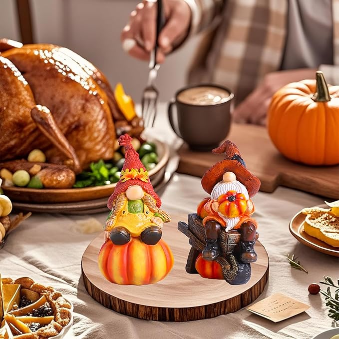 BUTILIVEEN Fall Gnomes Decorations for Home - 2PCS Autumn Harvest Garden Gnomes Statue Pumpkins Figurines, Thanksgiving Decor for Indoor & Outdoor, Resin, 7.5Inch