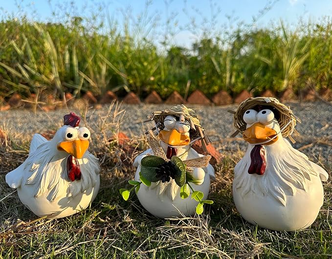 Funny Farm Chickens Statues,Chicken Fence Decoration,Resin Cute Chickens Decor,Outdoor Real Animal Statue,Chicken Sculpture,Perfect for Home Garden Stairs,Farm,Patio,Backyard