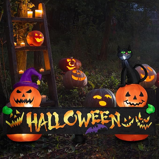 Halloween Inflatable Decoration Pumpkin Cat 6 FT Halloween Inflatables Outdoor Blow up Outdoor Halloween Inflatables Decorations with LED Light Built-in for Holiday Party Yard Decor