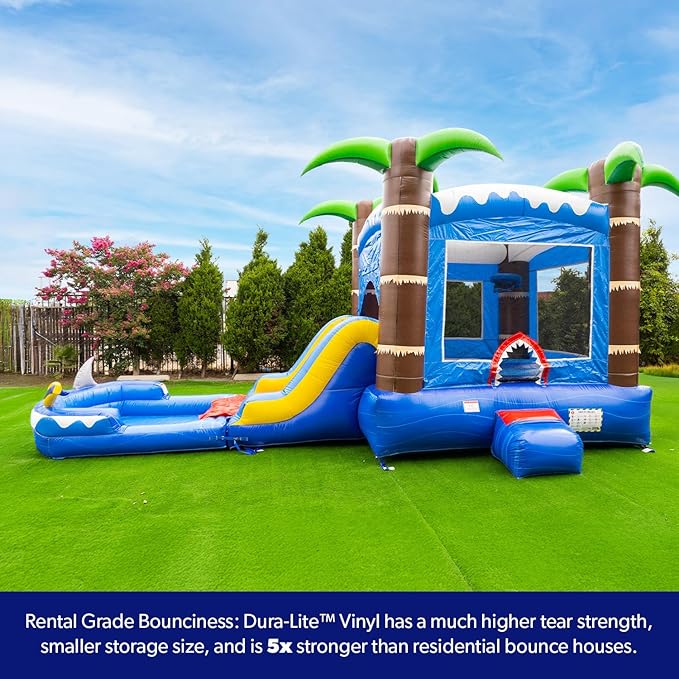 HERO KIDDO Ocean Shark Commercial Grade Lightweight Premium Bounce House Water Slide with Detachable Pool for Kids and Adults (with Blower), Basketball Hoop, Outdoor Indoor, Wet Dry Combo