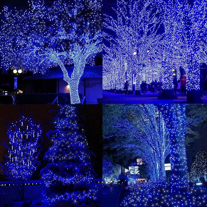 33ft Christmas Decorative Mini Lights, 100 LED Transparent Wire Fairy Starry String Lights Plug in, 16 Lighting Modes for Outdoor Xmas Tree Wedding Party Decoration (White+Blue)