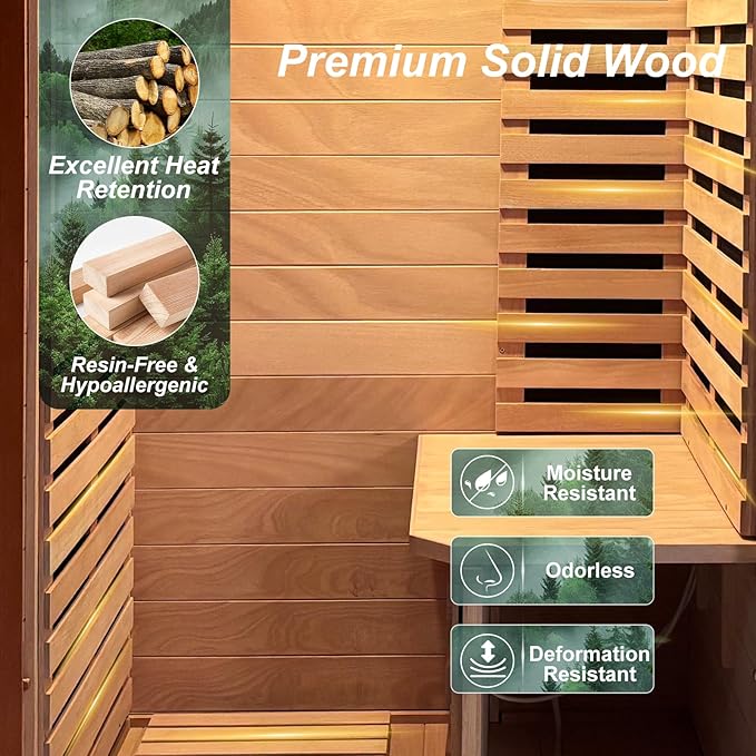Far Infrared Sauna 1120W 110V, Low EMF Infrared Sauna with Red Light Therapy, Carbon Fiber Infrared Saunas 1 Person W/Bluetooth Speakers/Control Panel for Basement/Home Gym/Bathroom