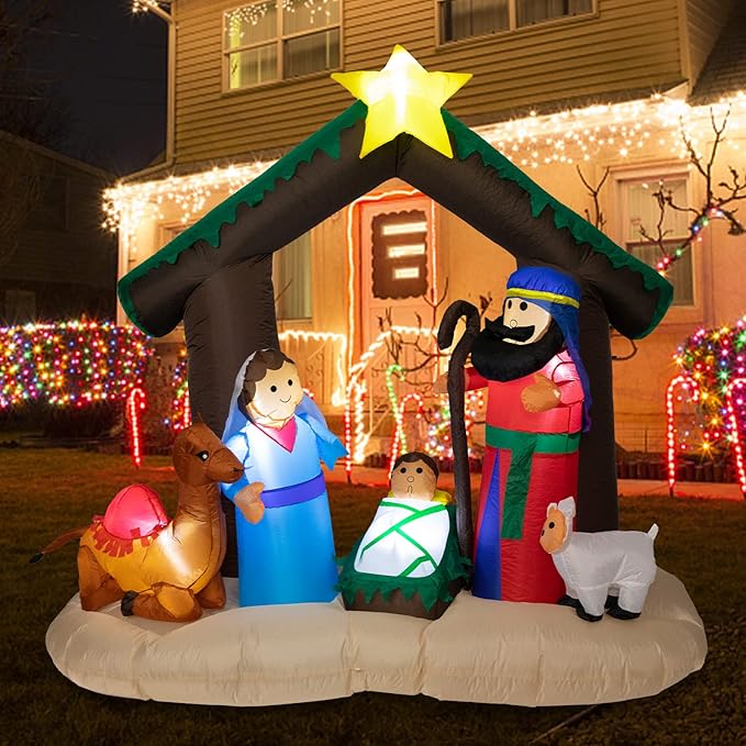 MUMTOP 6 FT Christmas Inflatables Outdoor Decorations - Nativity Scene Nativity Sets Inflatable Outdoor, Built-in LED Light Christmas Blow Up Yard Decorations