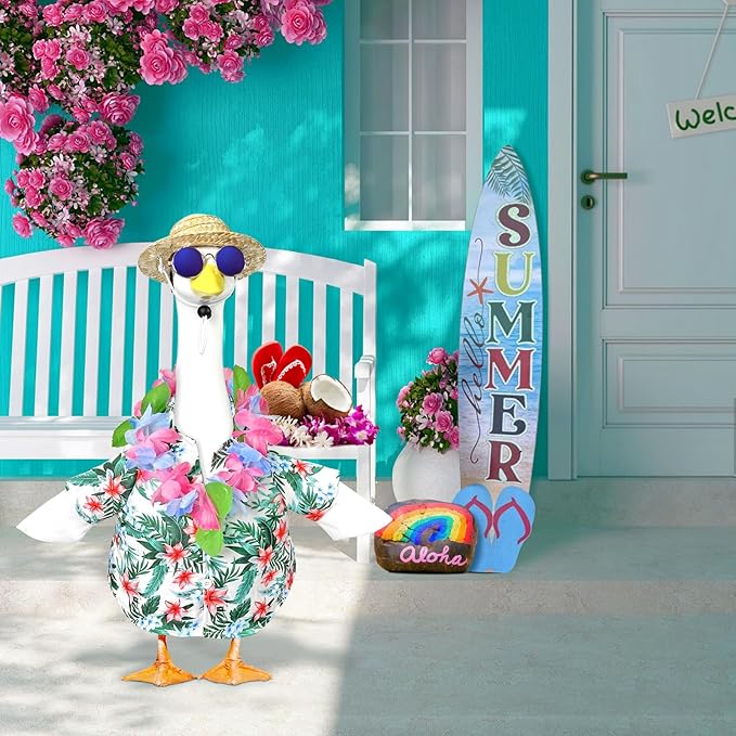 Hawaiian Porch Goose Outfits, 23'' Summer Lawn Goose Costume, Goose Clothes for Outdoor Garden Yard Decor