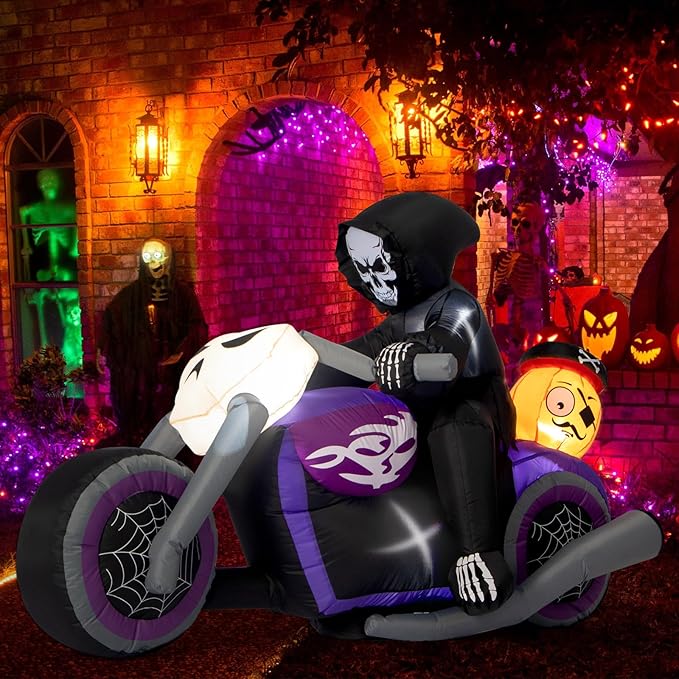 Sizonjoy Halloween Inflatables Black Rider with Pumpkin, 6 FT Halloween Decorations with Built-in LEDs, Halloween Blow Up Yard Decorations for Indoor Outdoor Party Garden