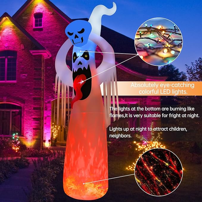 DomKom Halloween Inflatable Blow Up Decorations, 12FT Giant Terrible Spooky Ghost, Built-in LEDs for Holiday Party, Garden, Lawn, Yard, Patio Décor