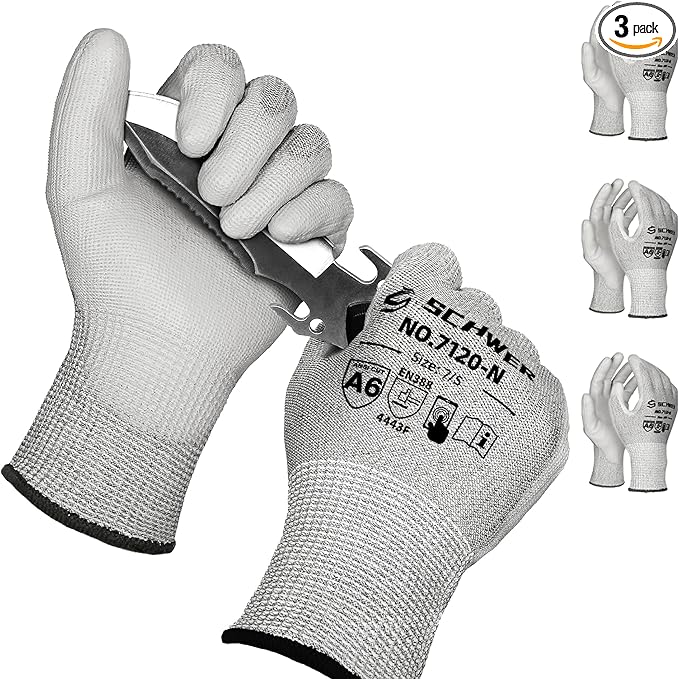 Schwer 3 Pairs ANSI A6 Cut Resistant Gloves CR7120 Cut Proof Work Gloves, Touchscreen, for Men and Women Used for Woodworking, Glass Cutting, Construction, Cargo Handling, Car Repair, XS