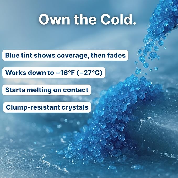 Thawtful Blue Ice & Snow Melt – Snow Melt, Rock Salt, Driveway & Sidewalk Salt for Ice, Blue Granular Rock Salt, Melts to −16°F (−27°C) – Resealable Zip Bag (10 QUARTS - 21.3 lb.)