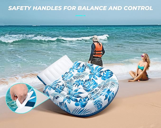 Pool Floats Adult 1-2-3 Person Inflatable Lounger, Extra Large Tanning Recliner Floaty Chair Raft with Backrest, Footrest, Cup Holder for Pool, Lake, River, Beach, Ocean & Party Use