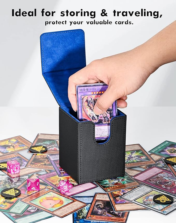 ZLCA Card Deck Box for MTG Yugioh TCG, Card Storage Box with Dividers Holds 100+ Sleeved Cards, Premium Card Deck Case Compatible with CCG Trading Cards (Black&Blue,Puzzle)
