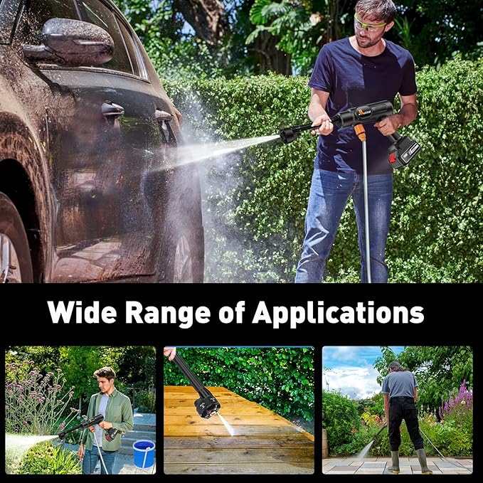 Cordless Pressure Washer, 900PSI Portable Power Washer, hidrolavadora portatil, 3.0Ah Battery Powered Pressure Washer with 6-in-1 Nozzle, Handheld Pressure Car Washer for Car/Yard/Garden
