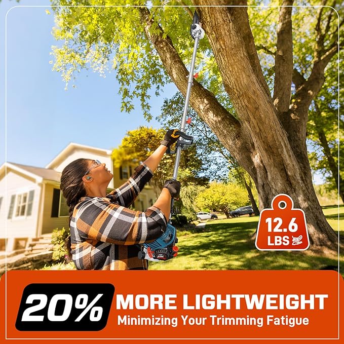 SENIX 26.5cc 4-Stroke Gas Pole Saw | No Oil Mixing | Fuel Efficient | 8-Inch Bar & Chain | Extension Pole up to 14 Ft | High Torque Power Pruner Pole Chainsaw for Tree Trimming & Limb Cutting