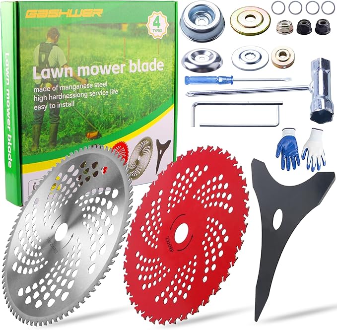 10" x 80T Carbide Tip Brush Cutter Trimmer Blades & 9" x 36 Teeth Carbide Tipped Blades & 10" x 3 Teeth Carbon Blades with Adapter Kit